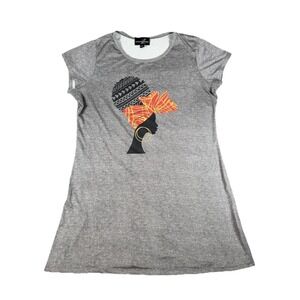 Lexington Lavenue T Shirt Dress Womens XL Gray Afrocentric Graphic Short Sleeve